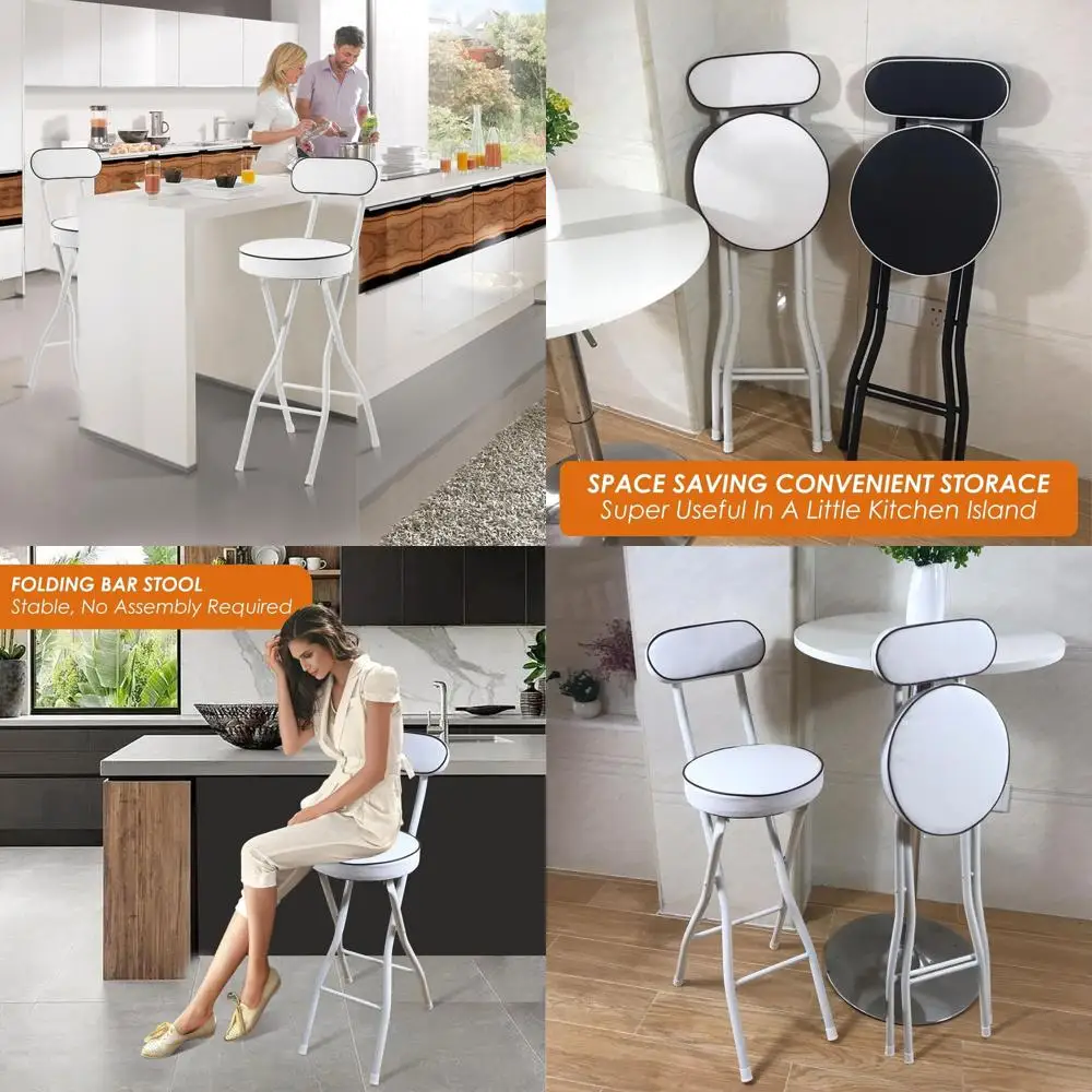 

Portable Padded Folding Stool with Back, White Counter Height Chairs for Kitchen Island and Bars