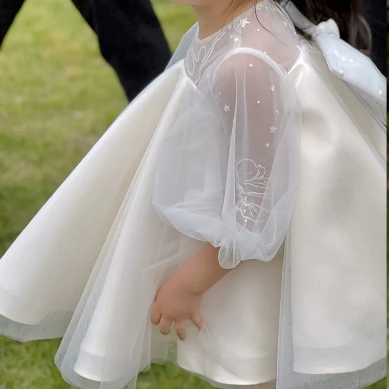 2024 Flower Girl Dress for Baby Girls Children Princess Birthday Party Dresses Toddlers Christening White Ball Gown Kids Vestido