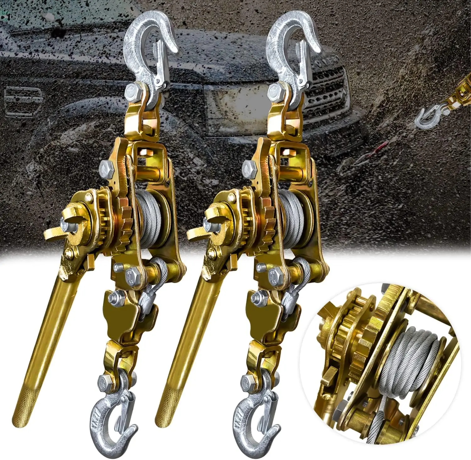 

2-Ton Cable Winch Puller with Double Rope and Hooks for Heavy Lifting and Pulling