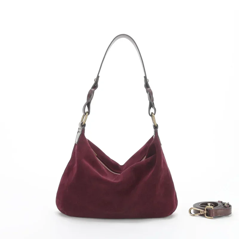 Imagem -04 - Nubuck Villus-bolsa de Axilas de Couro Genuíno para Mulheres Design de Luxo Couro Crossbody Hobo Bolsa Bolsa Feminina