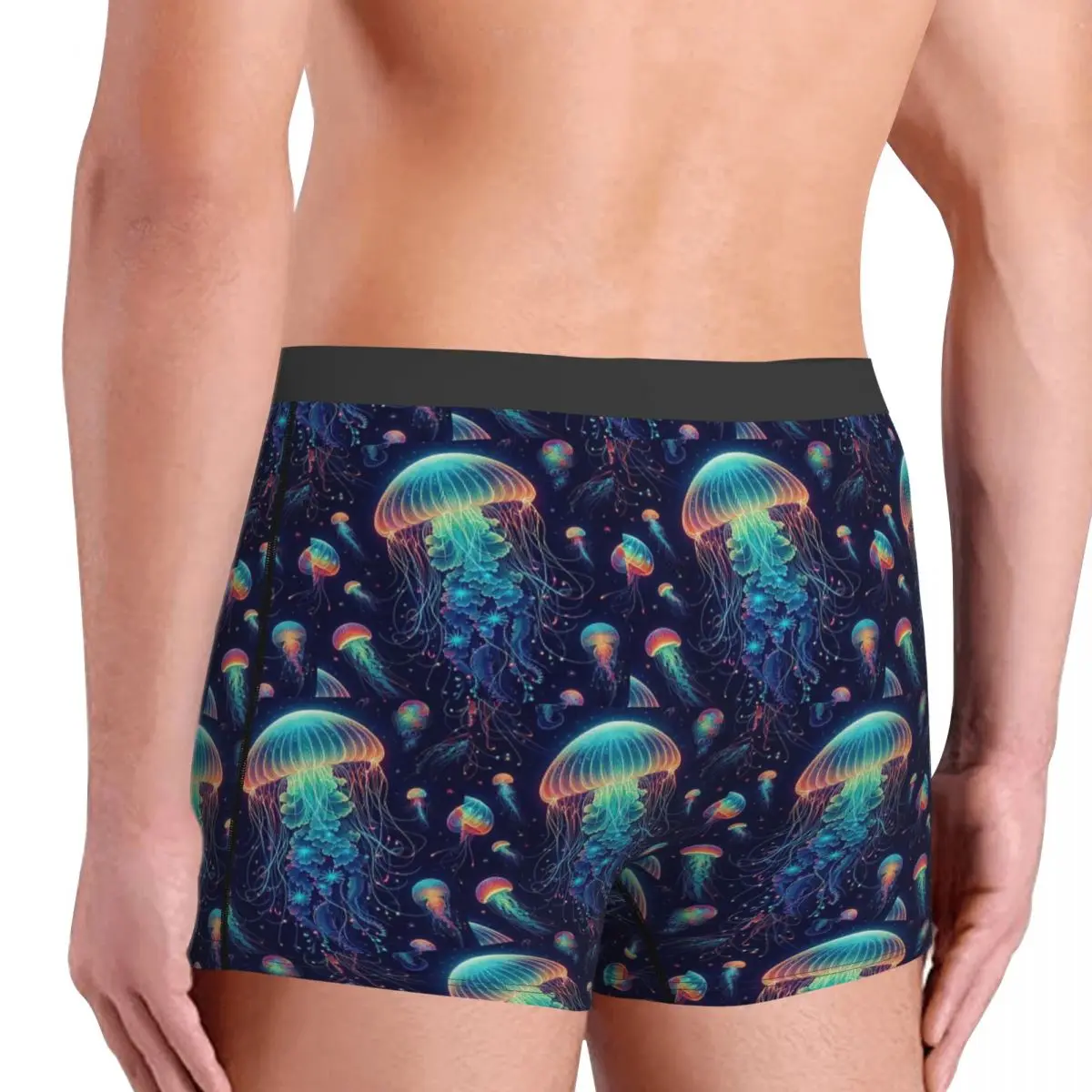 Трусы-боксеры, шорты, люминесцентные Радужные Медузы на темно-синих трусиках, мужские удобные трусы для мужчин, подарки