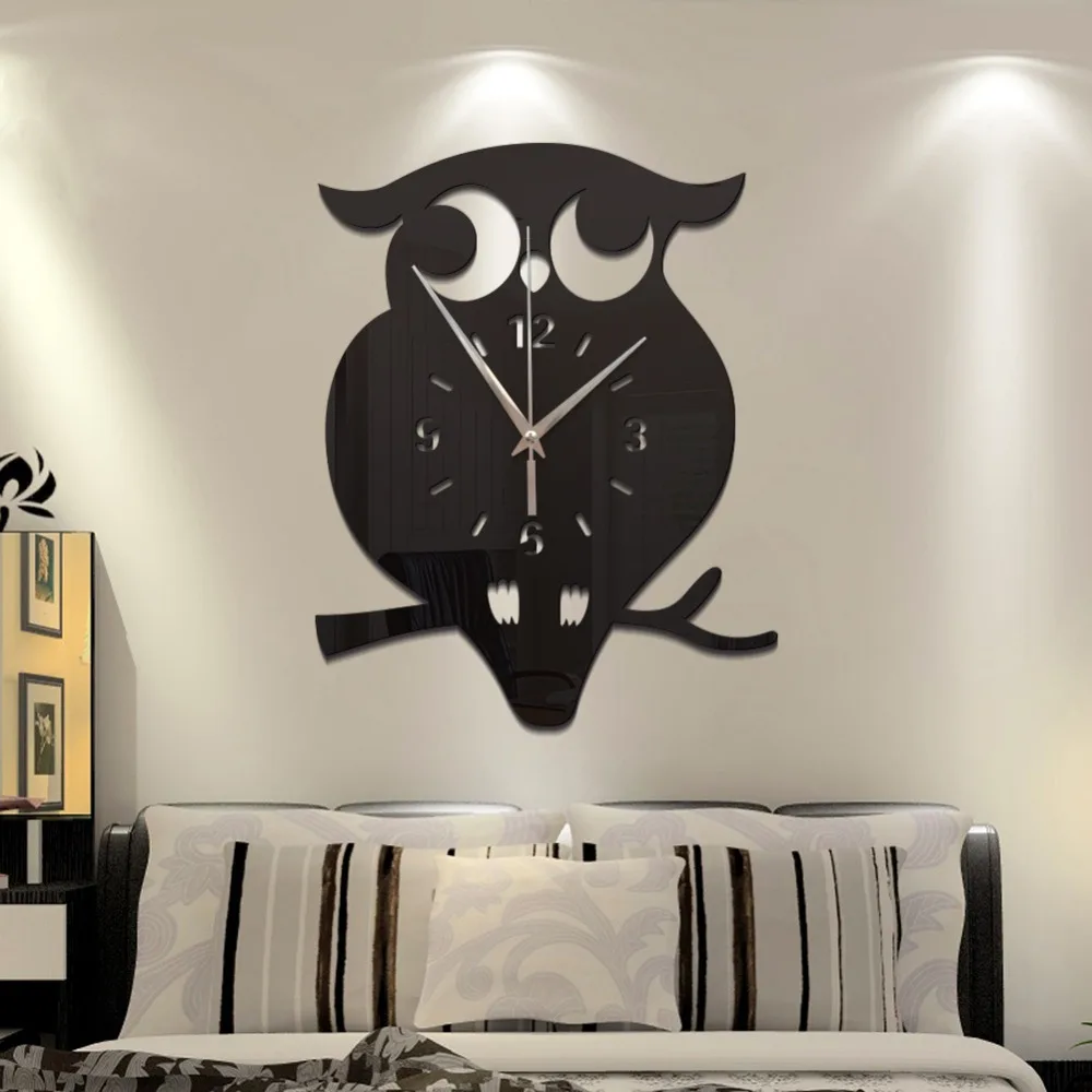 Creative 3D DIY Owl Wall Clock Acrylic Stickers Quartz Wall Clocks Living Room Kitchen Wall Clocks Living Room Home Decor 60025