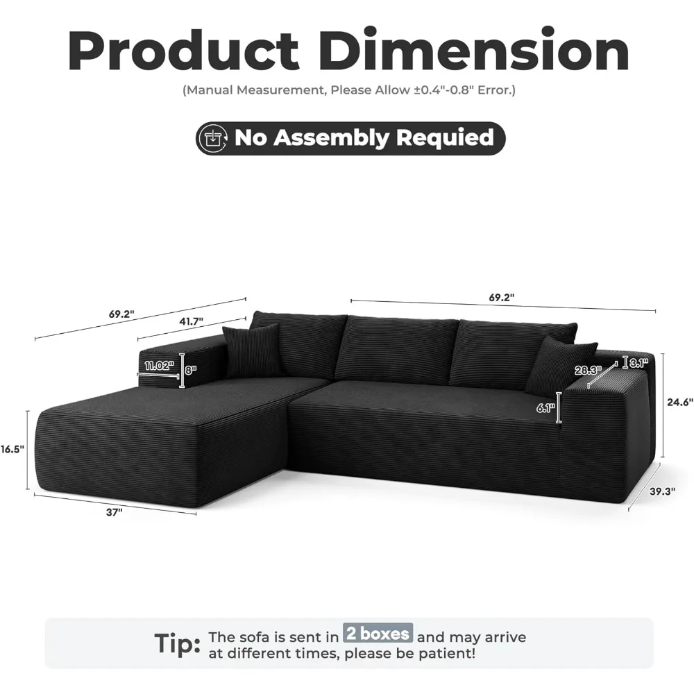 Cloud Sectional Couch, Comfy Chaise, No Assembly Required L Shape Sofa with Deep Seat, Minimalist Modular Couches Sleeper, Sofas