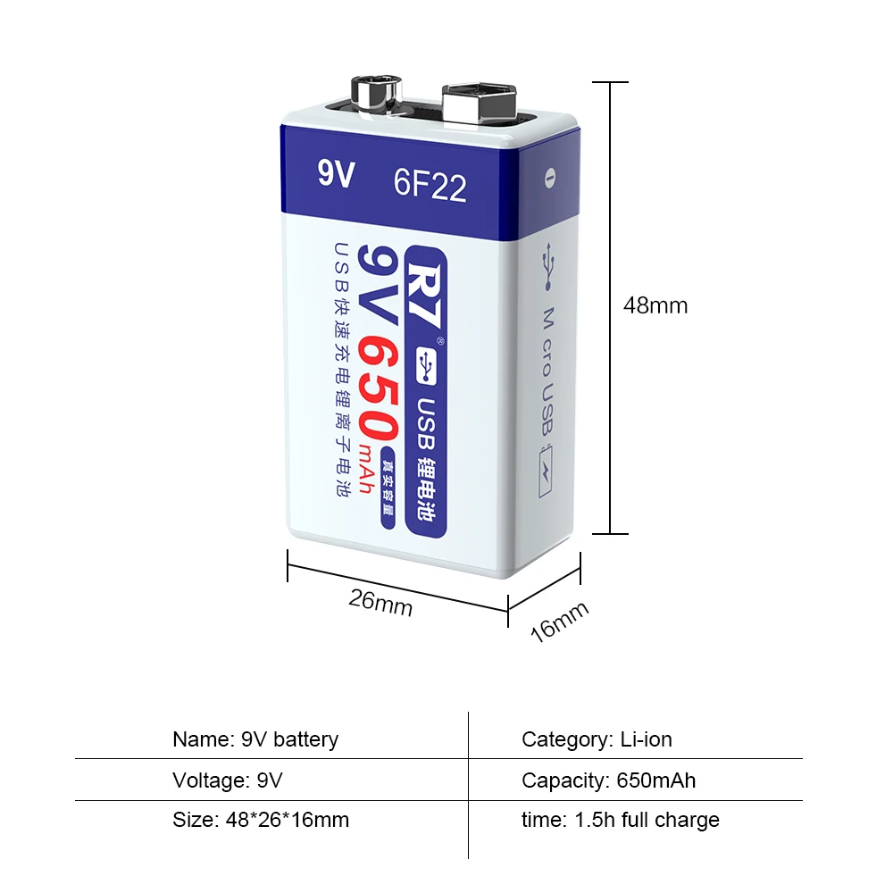 Akumulator litowo-jonowy 9 V 650 mAh typu c USB 9 V Akumulator litowo-jonowy 6F22 9 V do wykrywacza metali Mikrofon Zabawka