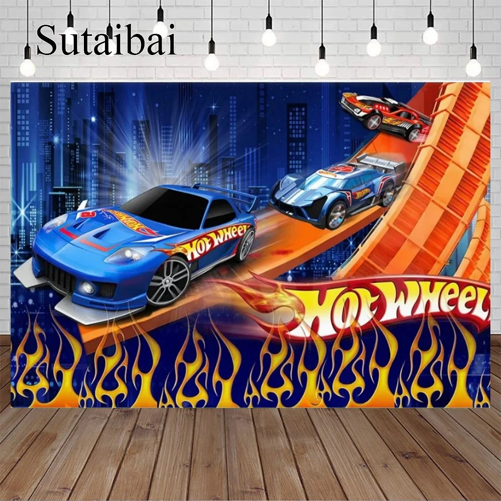 뜨거운 바퀴 사진 배경 소년 생일 파티 사진 배경 사용자 정의 속도 경주 비닐 장식 포스터 배너