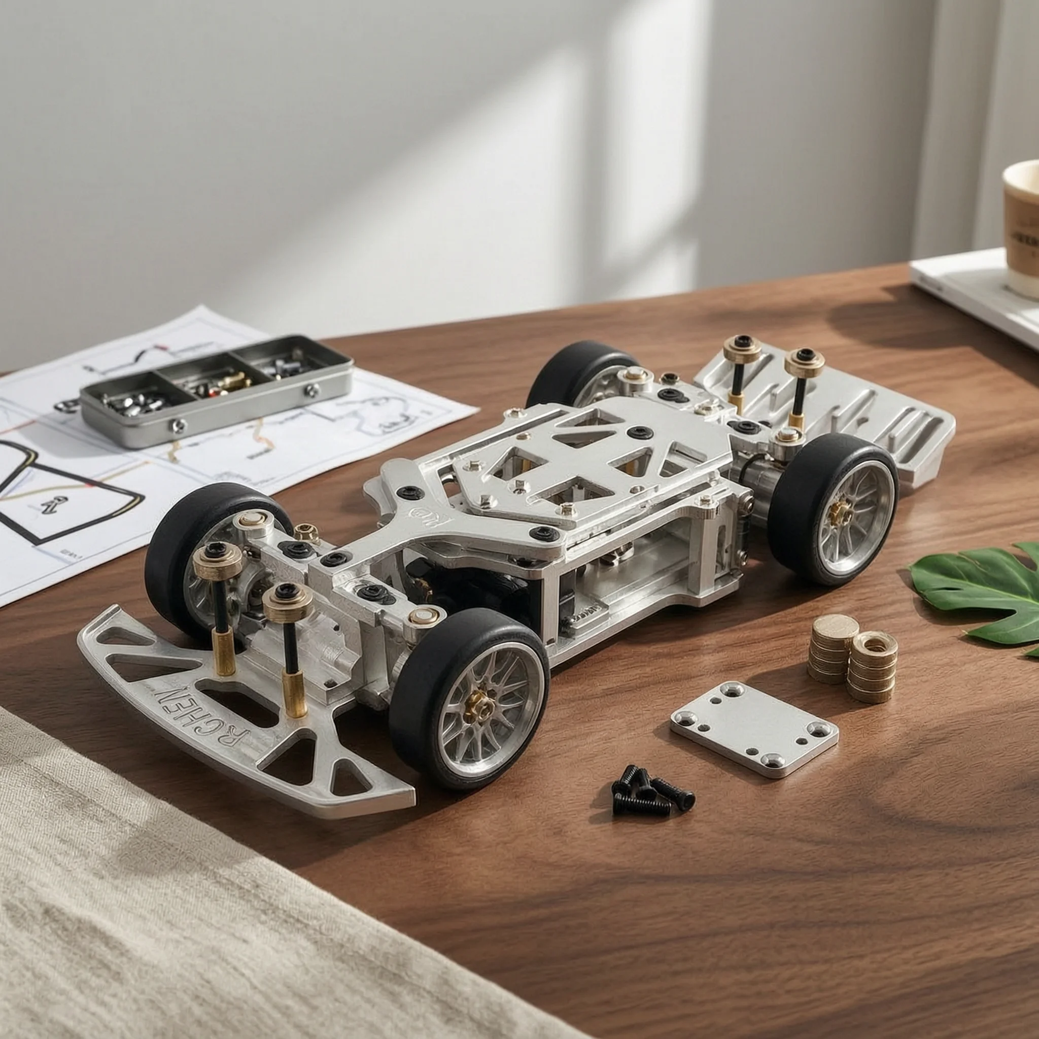 RC Chassis with Steering Gear 1:28 Scale Drift Chassis Châssis Roulant Rear-Drive Car Frame Personnalisable for Hobbyists