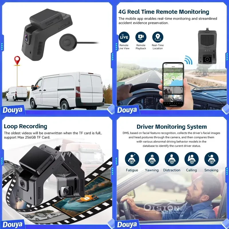 Fleet Dashcam 4g Front and Inside Night Vision Car Dvr Dual Camera WIFI DMS ADAS CMSV6 Video GPS Tracking