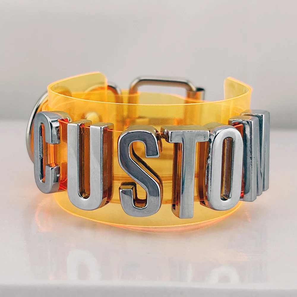 Fashion Colours PVC Customized Name Letter Bracelet Punk Harajuku Personal Custom Metal Cuff Jewelry Gift