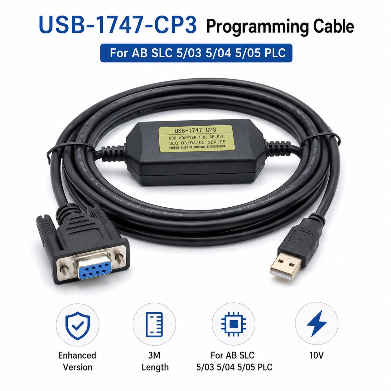 Enhanced Version Programming Cord USB-1747-CP3 3M USB to DB9 Female for Allen Bradley SLC 5/03 5/04 5/05 PLC Parameter Setting