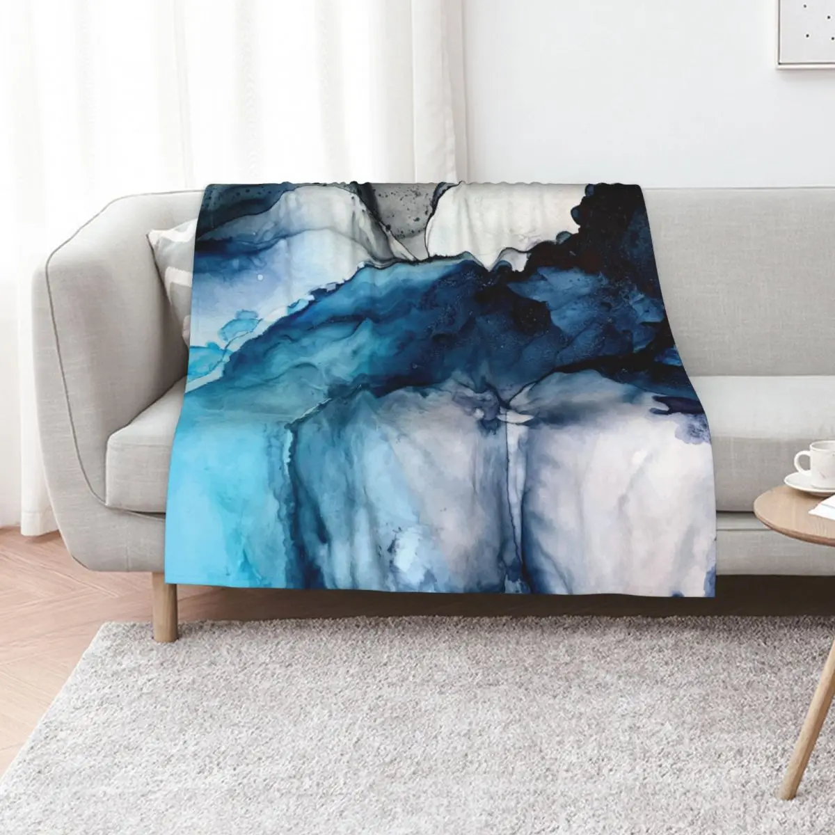 White Sand Blue Sea - alcohol ink painting Throw Blanket valentine gift ideas Furrys Large Cute Plaid Beach Blankets