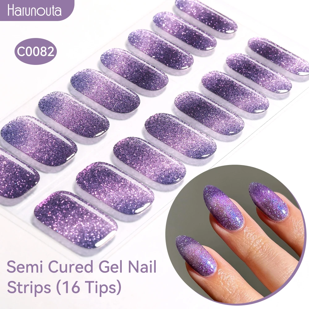 Halbgehärtete Gel-Nagelstreifen mit Farbverlauf Auroras, glitzernde, glänzende DIY-Gel-Nagellackaufkleber für Nägel, funktioniert mit UV-/LED-Nagellampen