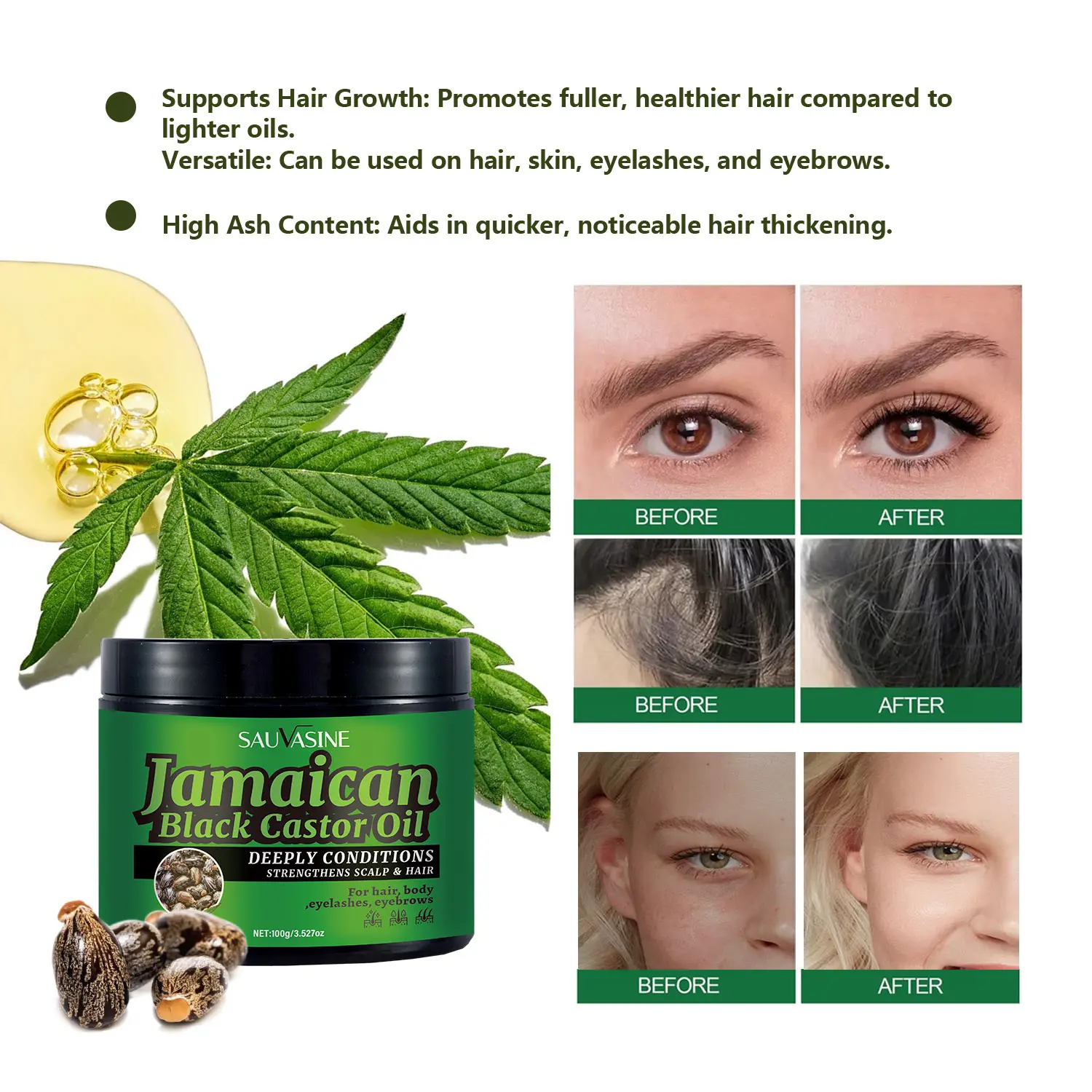 100g JAMAICAN Black Castor Oil for Hair Growth Pure and Organic Hair Growth Oil Eyebrow Nourishment and Skin Hydration