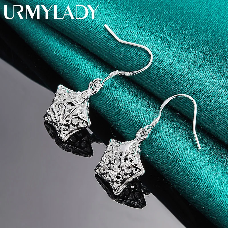URMYLADY 925 فضة الجوف ستار أقراط للنساء موضة الزفاف حفلة خطوبة حلية مجوهرات