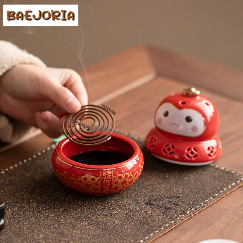 BAEJORIA Fortune Wallow In Money Cute Small Red Person Incense Holder Luxury Diffuser Smell Distributor For Tea Accessories Gift