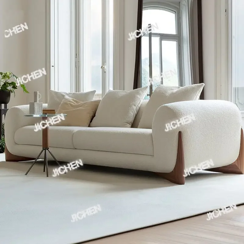 

Neu versandte Artikel wabi-**** wind lamb wool fabric sofa simple three-person Nordic living room small apartment cream style gh