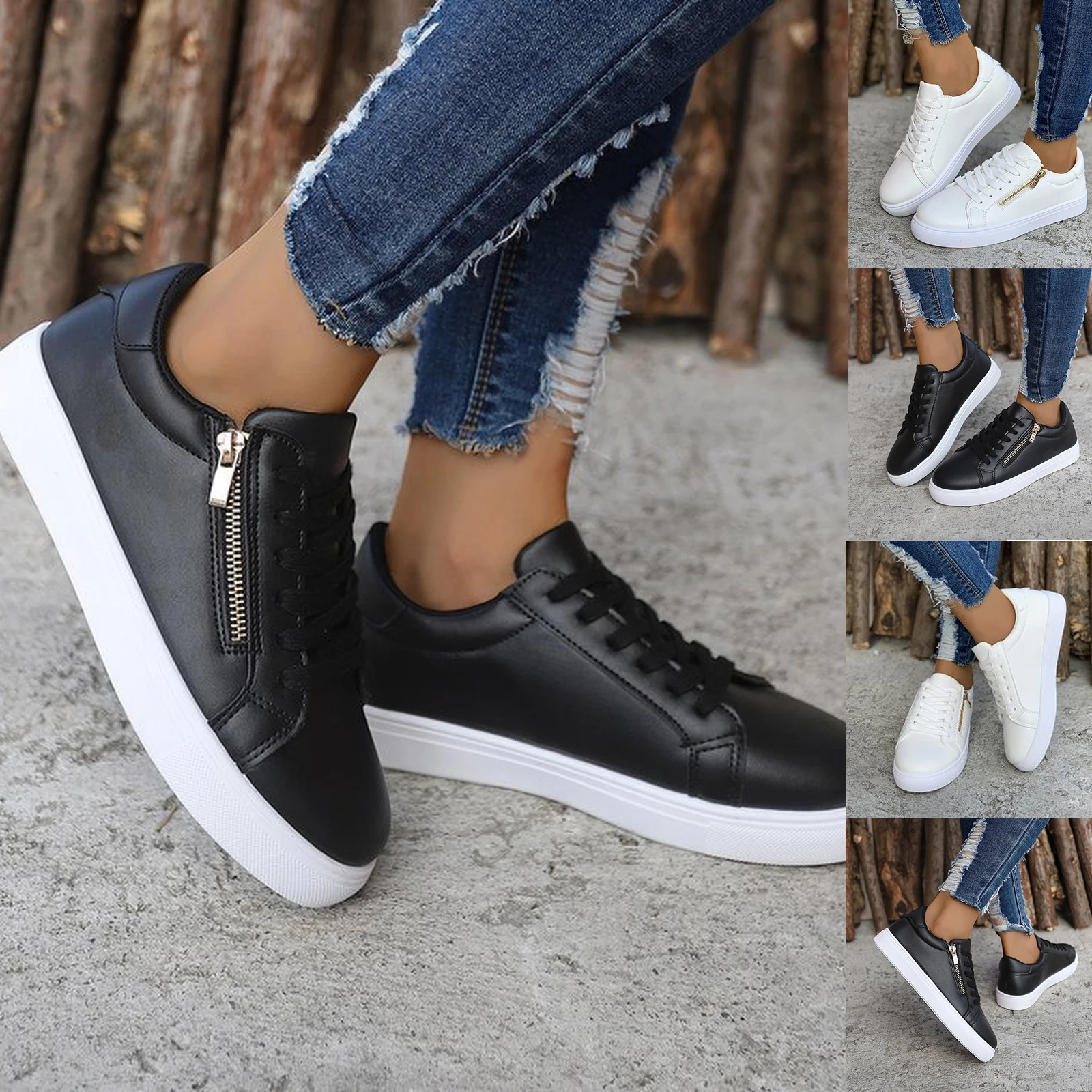 

New Comfortable Black Classic Fashionable Running Casual Dress Shoes Men Flats Lace-Up Zipper Outside Party Sneakers 2025