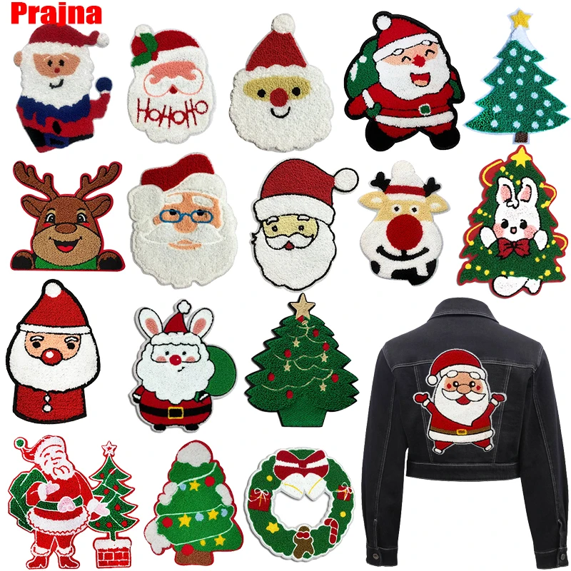 

Large Santa Claus Deer Tree Towel Embroidery Patches Iron On Patches DIY Cartoon Embroidered Patches For Clothes Sew Decorate