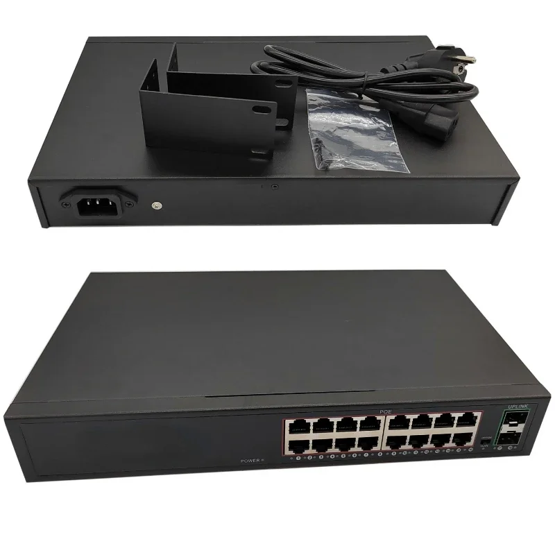 

Factory OEM 16-port full-gigabit CCTV network Ethernet PoE switch 48V 10/100/1000M, with IP camera