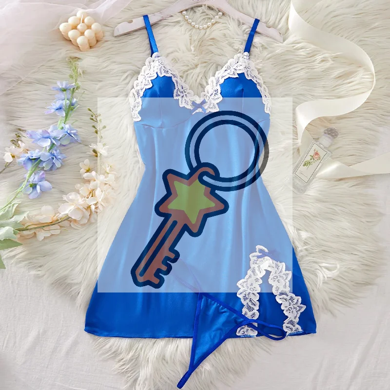 

Deep V Women Nightdress Sexy Lace Bow Lingerie Adult Dress Sleepdress Underwear Set Clothing