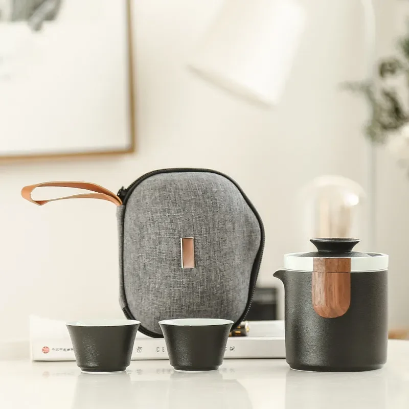 

Чайный сервиз для путешествий на открытом воздухе, чайник для кунг-фу, керамика, один горшок и два чашки, наборы чайной посуды в китайском стиле