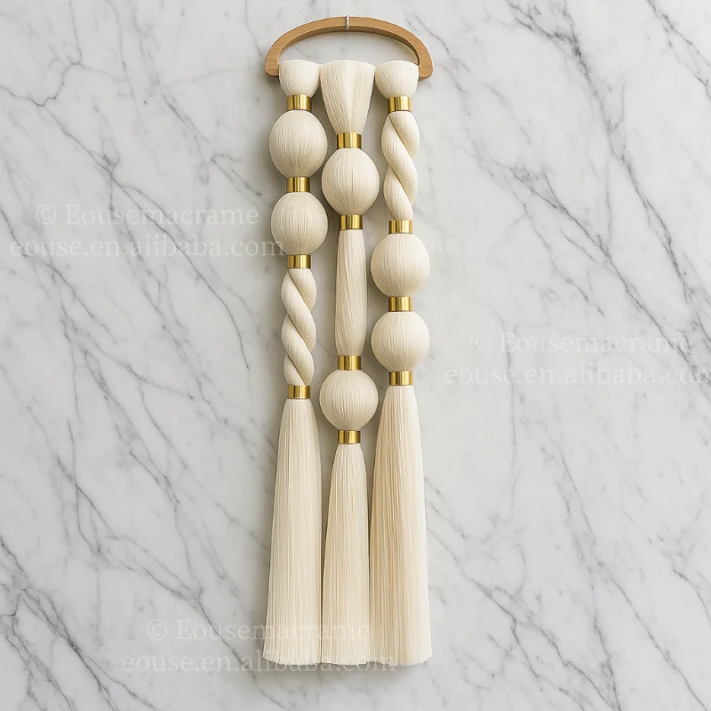 

Luxury Handmade Macrame Wall Hanging Boho Polyester Fiber Art Large Tassel Decor for Hotel Living Room Wedding Backdrop