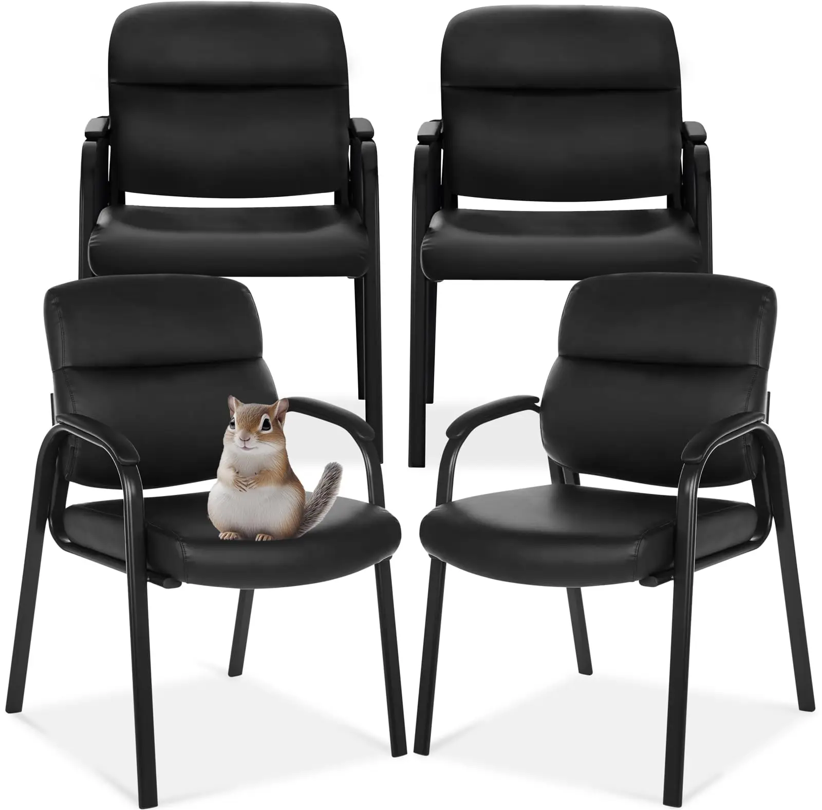 Leather Guest Chair with Padded Arms, Reception Meeting Conference Waiting Room Lobby Home Desk Big and Tall Executive 4 Pack