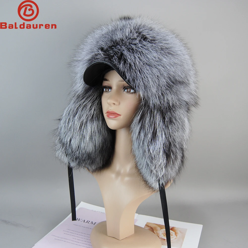 

2024 New Fashion Earflap Real Fox Fur Caps Winter Women's Hat Real Fox Fur Hats Headgear Russian Girls Raccoon Fur Beanies Cap