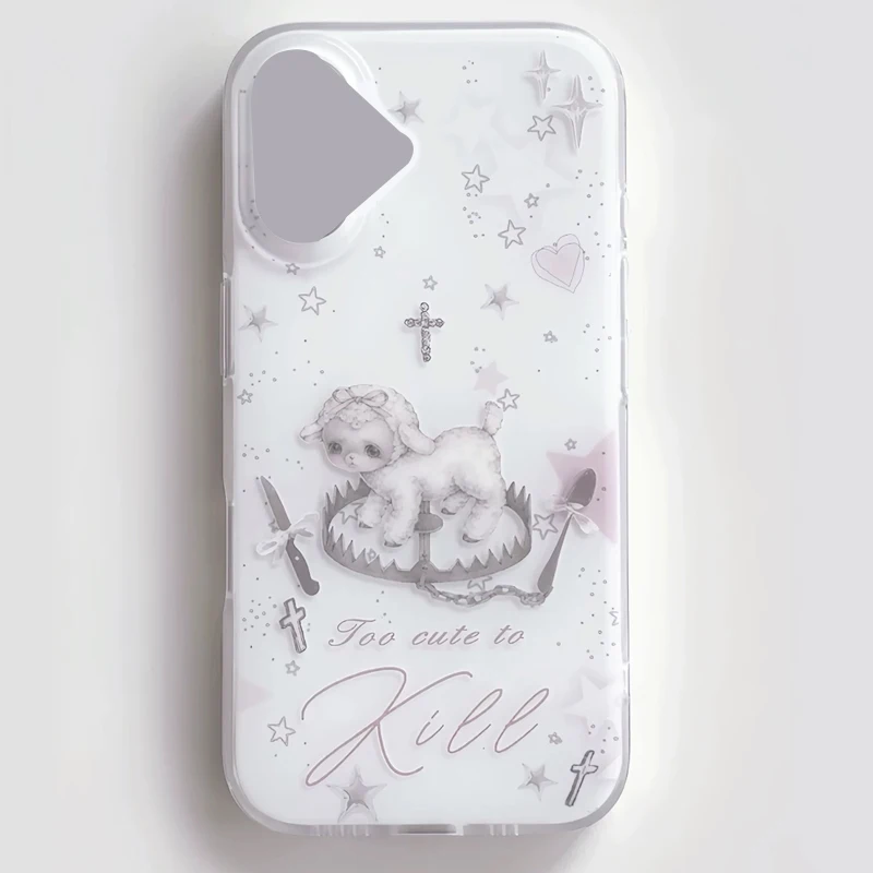 Y2k Korean INS Creative Cute Pink Lamb Cartoon Phone Case For iPhone 17 16 15 14 13 12 11 Pro Max Plus Girl Heart Kawaii Cover - view 4