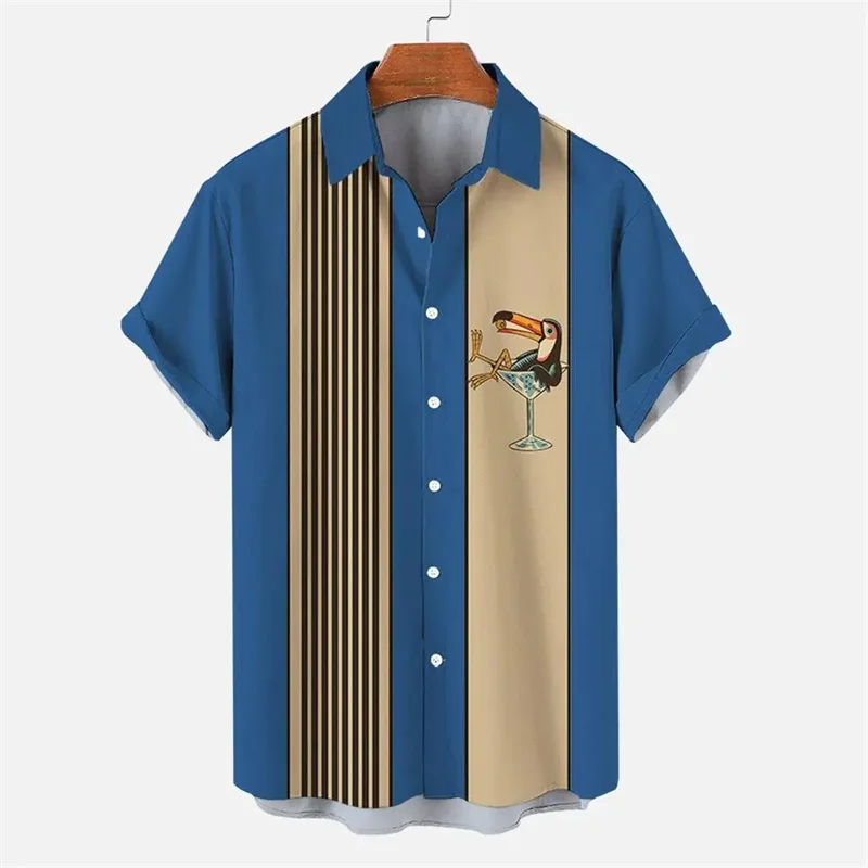 Summer men's short-sleeved striped printed casual retro loose size fashion sporty beach Hawaiian shirt comfortable fabric
