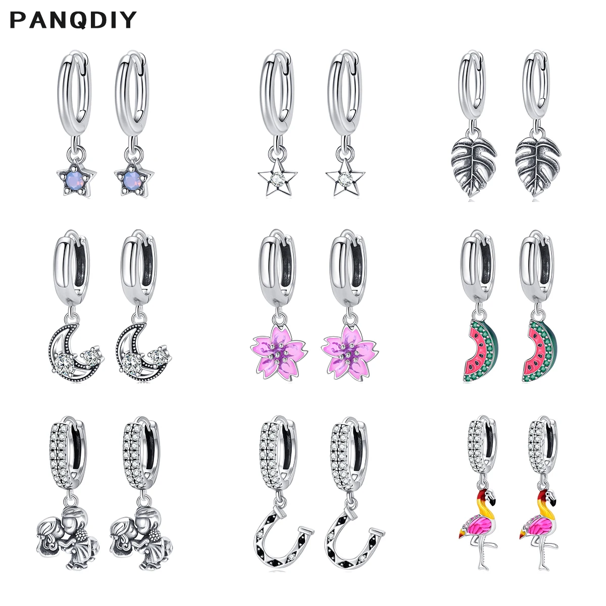 

PANQDIY 925 silver circular earrings Star moon plant and fruit shaped earrings Suitable for women Ideal birthday gift