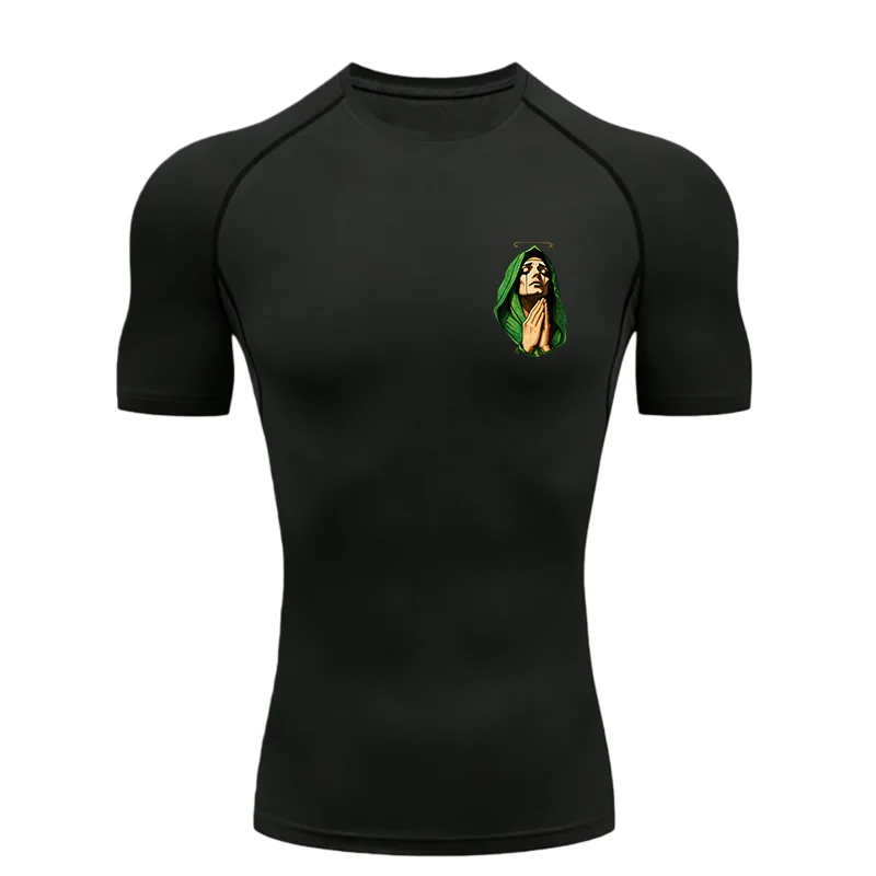 Praying Hooded Figure 2026 Herren Sport-T-Shirt Training Fitness Kompression Schnelltrocknend Kurzarm-T-Shirt Rashguard Oberteil