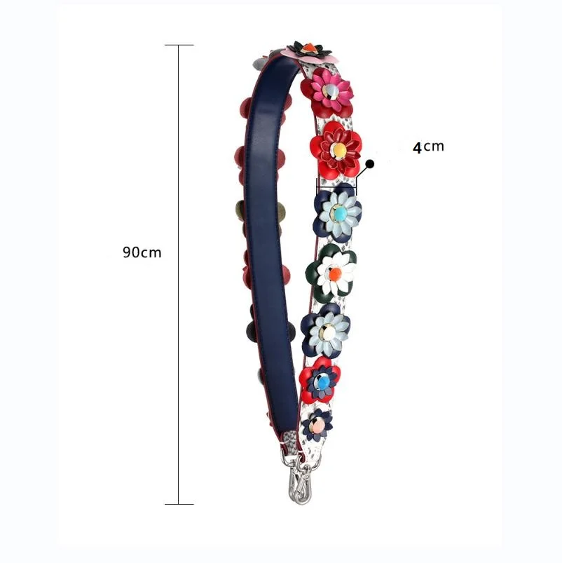 Women Handbag Purse Carry Belt Replacement Colorful Floral Stud Flower Genuine Calfskin Shoulder Strap You For Lady Designer Bag