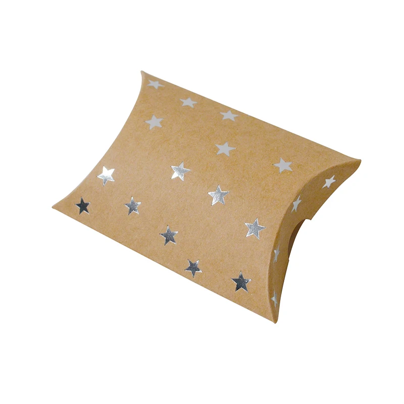 10Pcs Pillow Shaped Paper Candy Box Cookie Packaging Bag Bronzing Kraft Paper Gold Silver Thank you Bag Party Gift Decorations