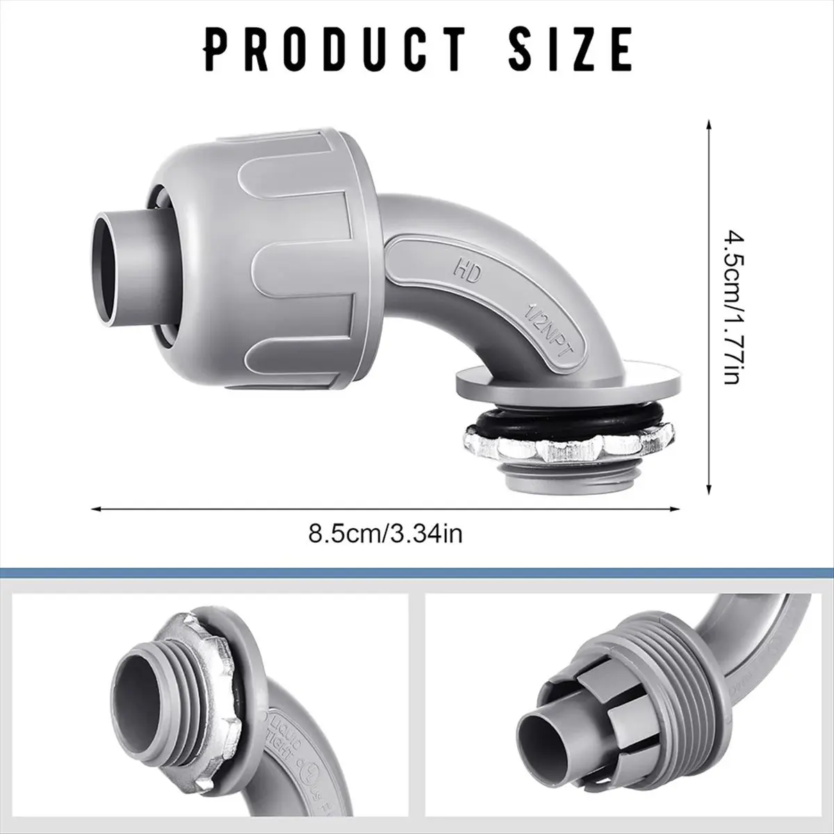 DT35！ Liquid Tight Connector 1/2 Inch Flexible Non-Metallic Electrical Conduit Connector Fitting 90 Degree (24 Pieces)