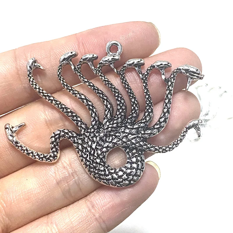 5pcs Antique Multi-Headed Snake Alloy Charms Punk Cool Animal Pendant For Necklace Keychains DIY Jewelry Make