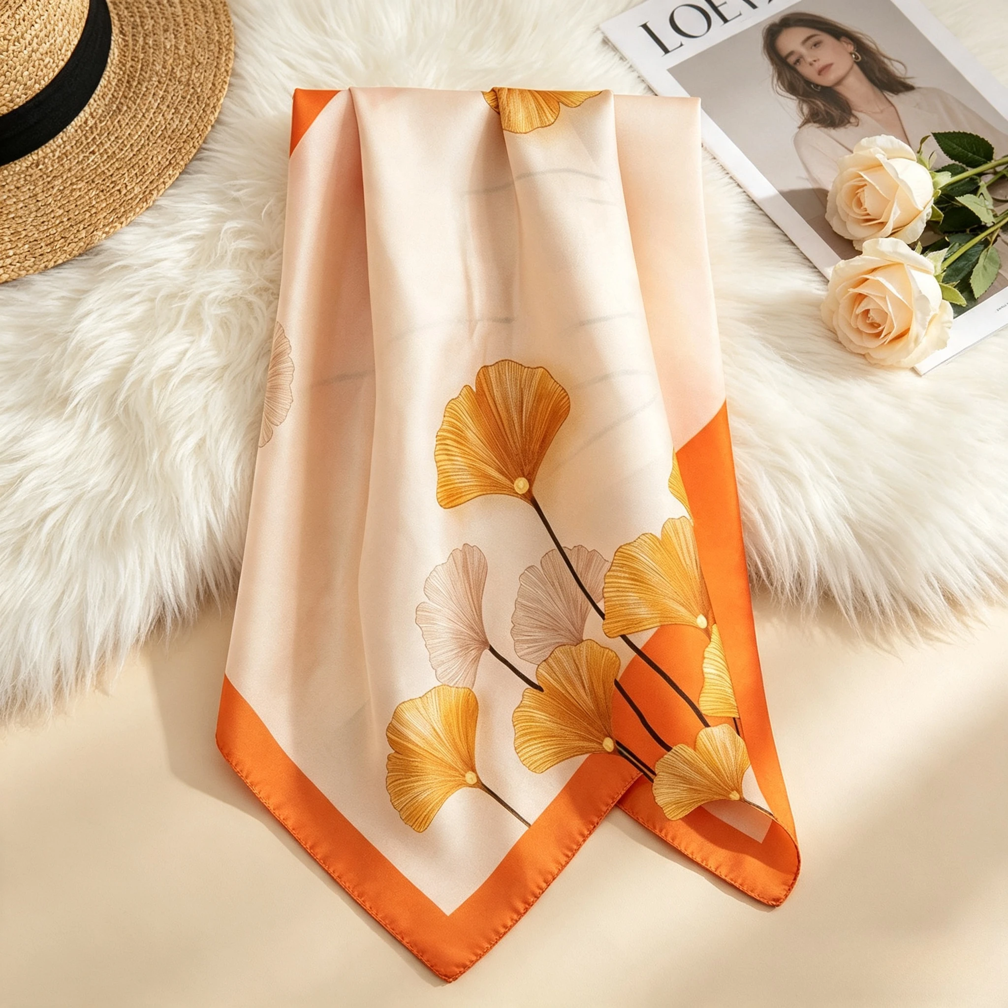 Silk Scarf Neck Small Square Scarf Fashion Printing Out Versatile Scarf High-end Sense Brim Decorative Silk Scarf