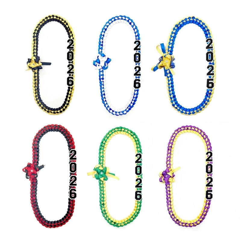 Colorful Graduation Lariat Necklace With Year Charm Polyester Braided Cord M76B