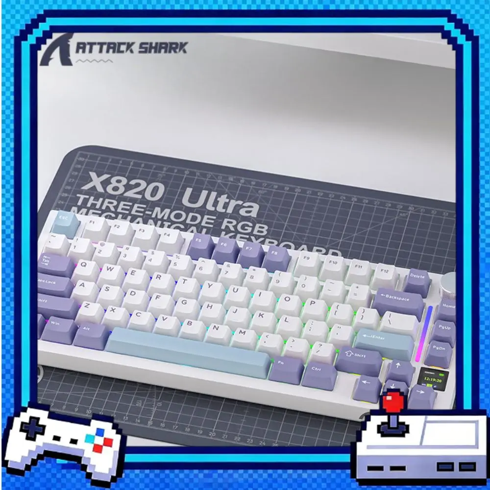 Teclado Mecânico ATTACK SHARK X820 Ultra 75% Tri-mode Bluetooth Sem Fio com Botão CNC Gasket Hot Swap RGB 4000mAh