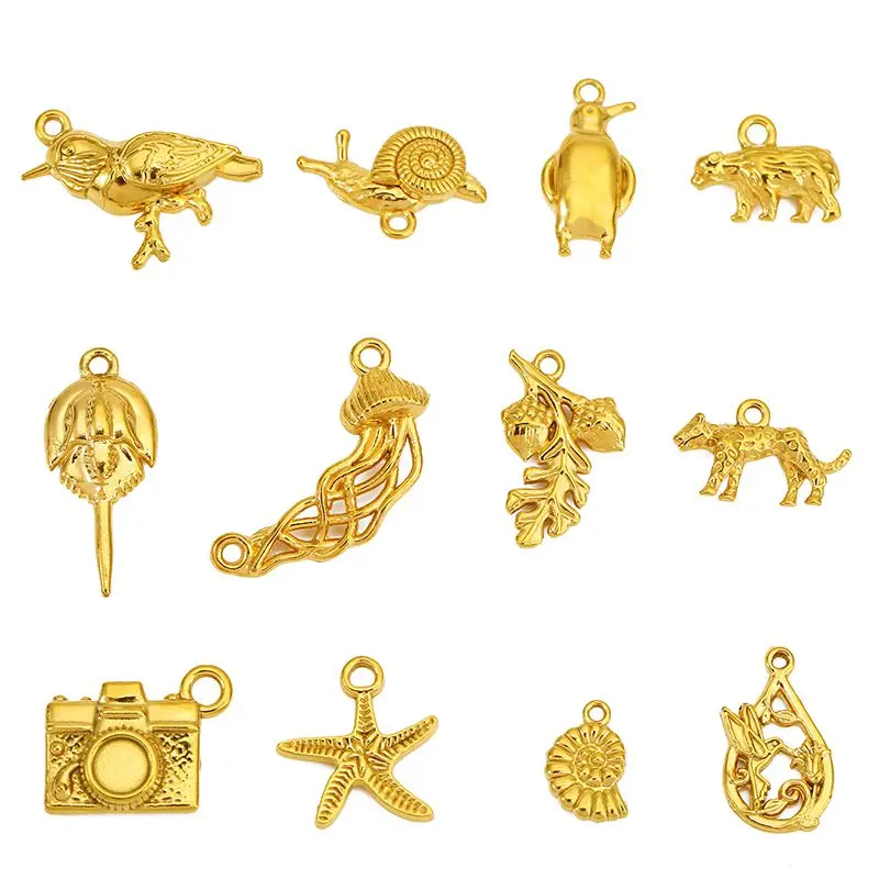 3pcs Stainless Steel Camera Leopard Charms Jellyfish Penguin Conch Starfish Pendant for DIY Necklace Jewelry Making Accessories