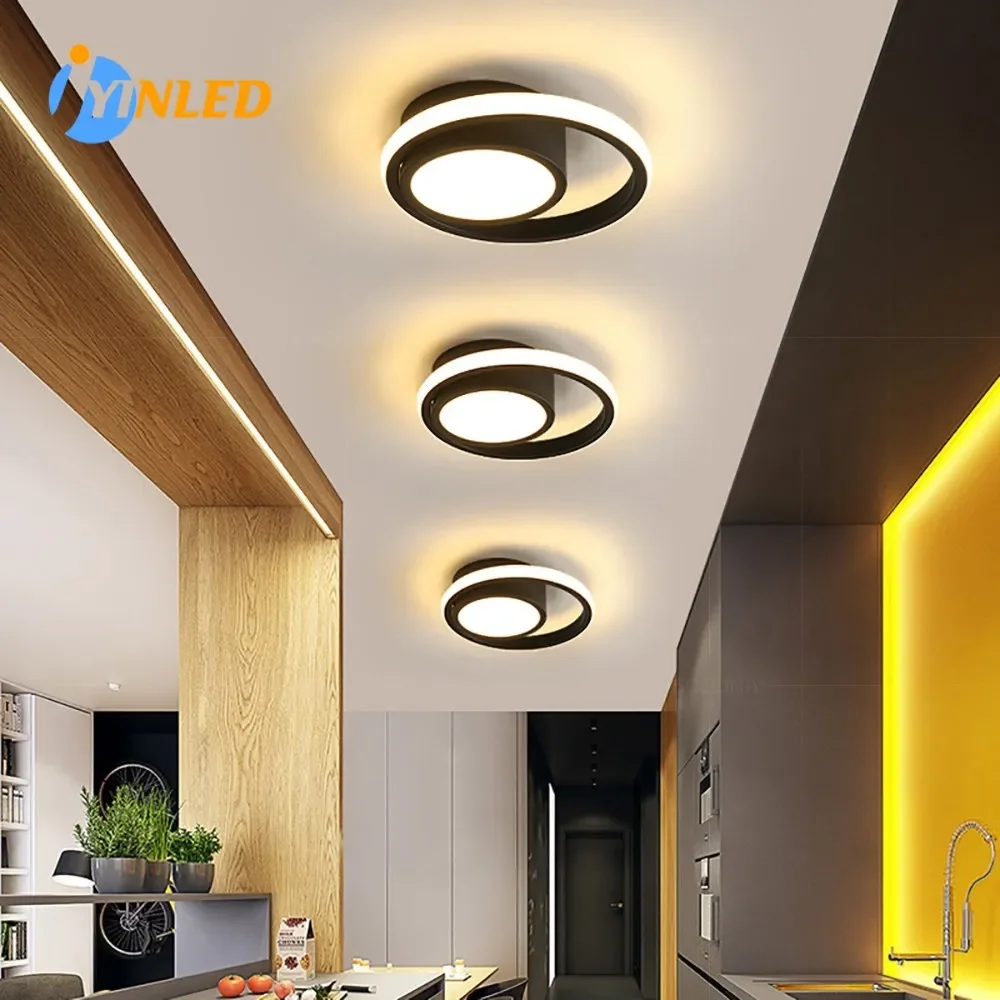 Modern LED Ceiling Light Black White Tricolor Dimmable Lamp Surface Mounted Indoor Lighting Fixture Hallway Balcony Aisle Office