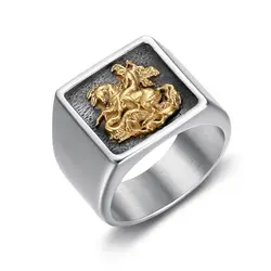 Gold silver color Ring For Men Women Punk Stainless Steel Slaying dragons Knight Protect Rings Amulet Jewelry Gifts