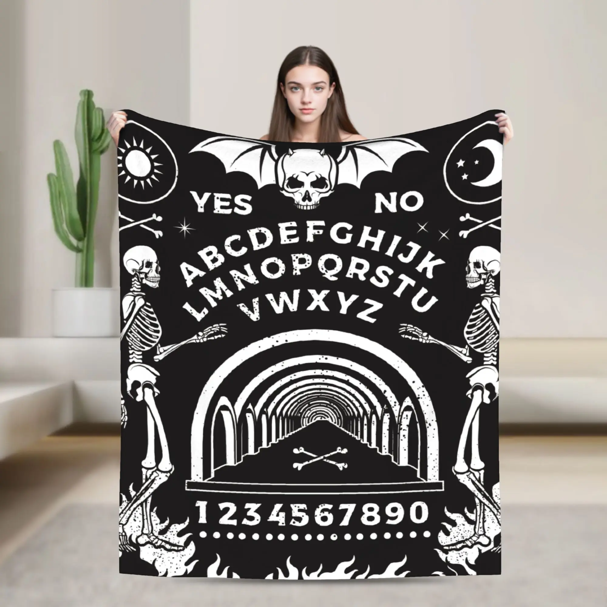 Ouija Board Occultism Halloween Fleece Throw Blanket Dancing Skeletons Skull Mystical Blankets for Bedding Office Bed Rug