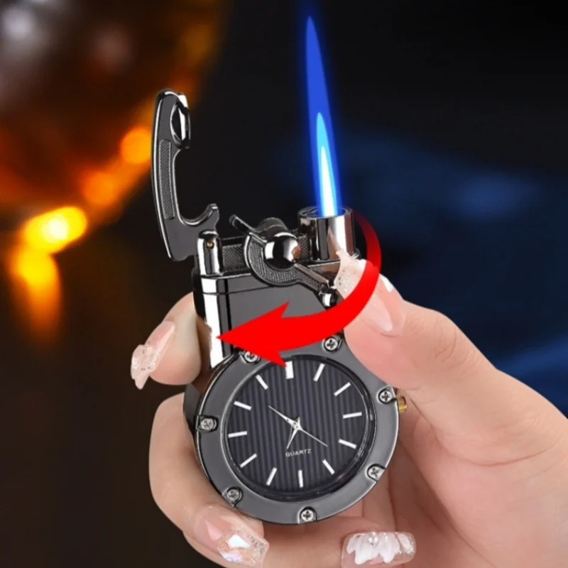 Novel Creative 2-in-1 Quartz Watch & Lighter Jet Flame Metal Butane Gas Lighters Men's Gift Premium Cigar Lighter, Entry Level