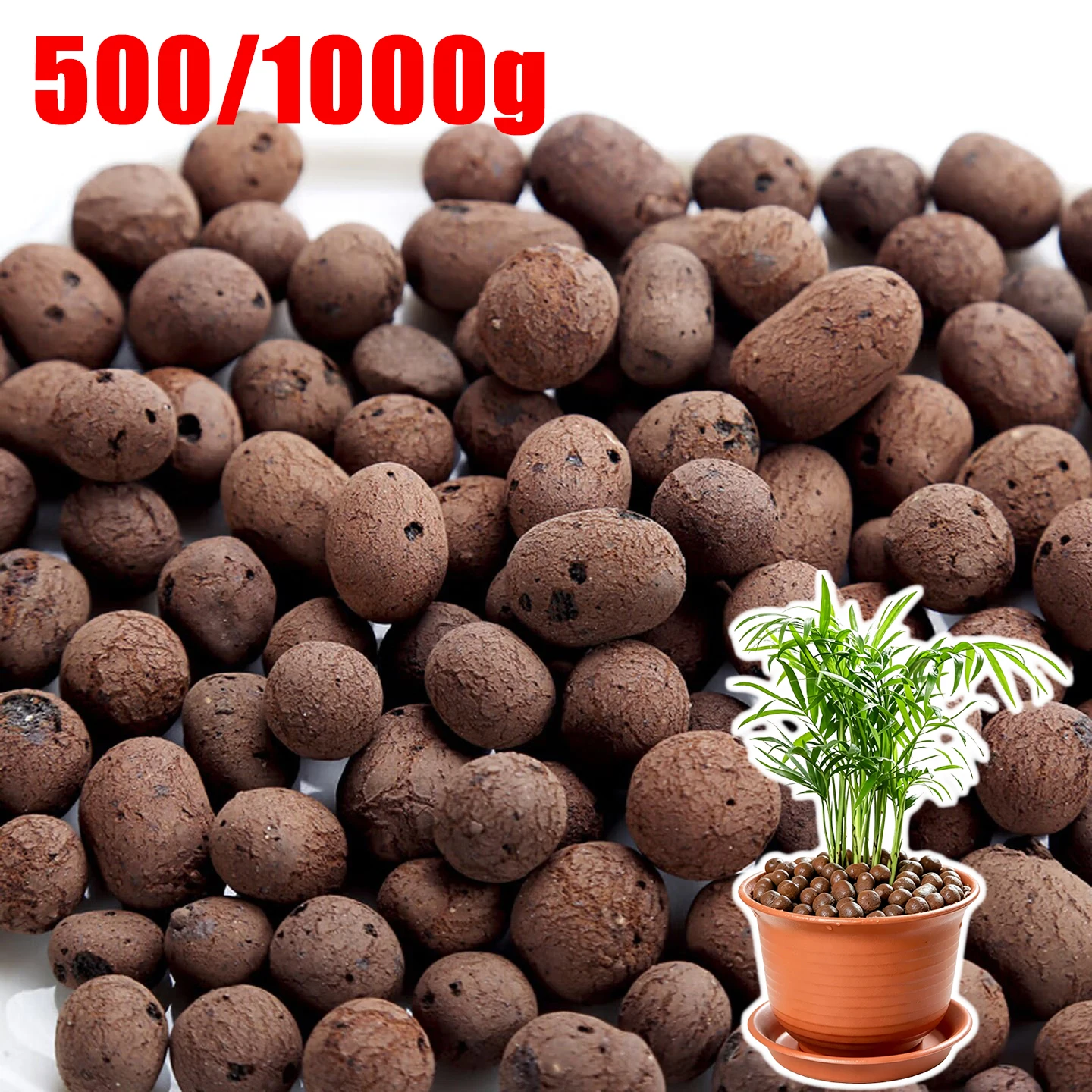 500/1000g Natural Organic Clay Balls Reusable Hydroponic Clay Pebbles for Hydroponic Gardening Plant Pot and Succulents Bonsai