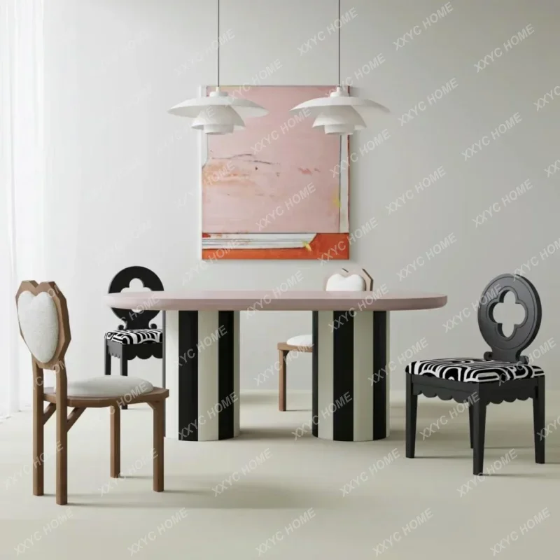 XXmedieval cream style dining table oval solid wood pink minimalist design creative reception