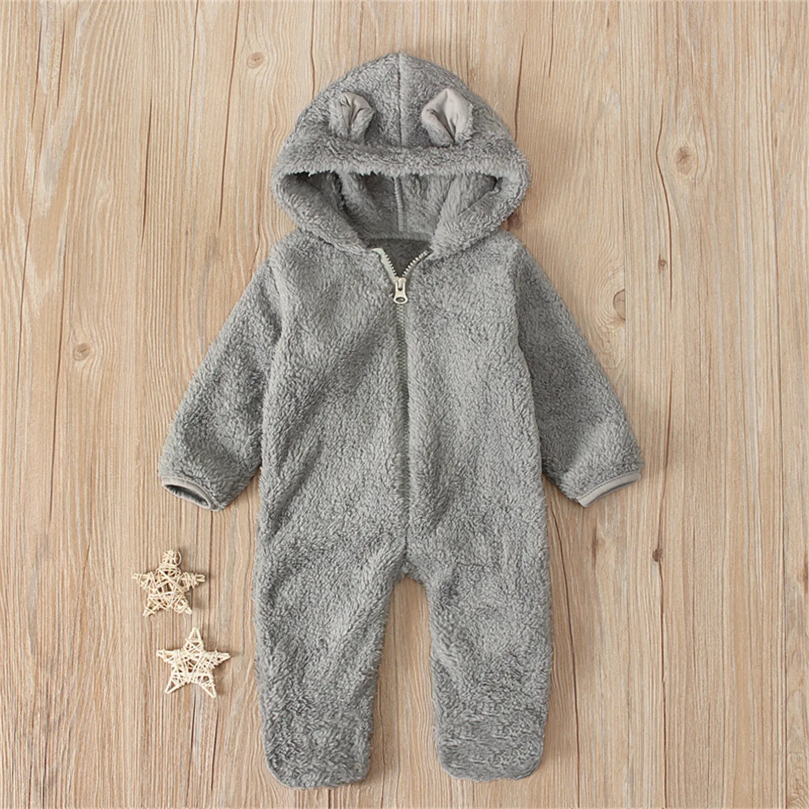 Thickened Winter Baby Blanket Newborn Outdoor Infant Baby Girl Boy Bear Ears Footed Hooded Romper Fleece Jumpsuit Coat