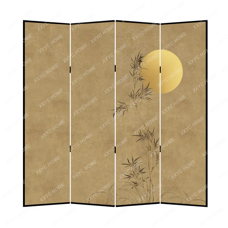 

Modern Chinese Style Elegant Subareas Screens Folding Mobile Bamboo Full Moon Accordion Partition