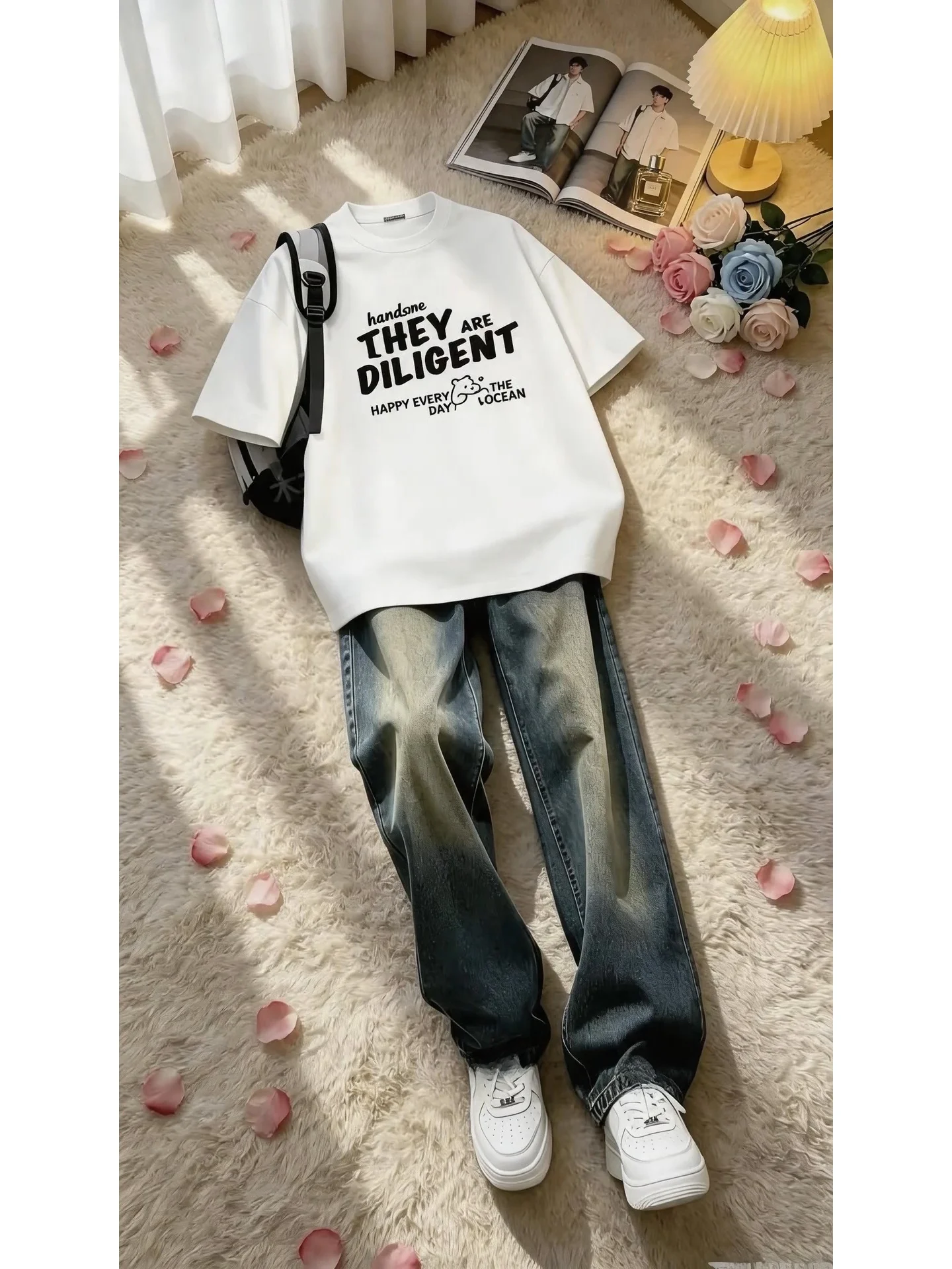 เสื้อยืดแขนสั้นพิมพ์ลายแบรนด์แ - Jeans Shirt Fashion For Men บทวิจารณ์และราคา
