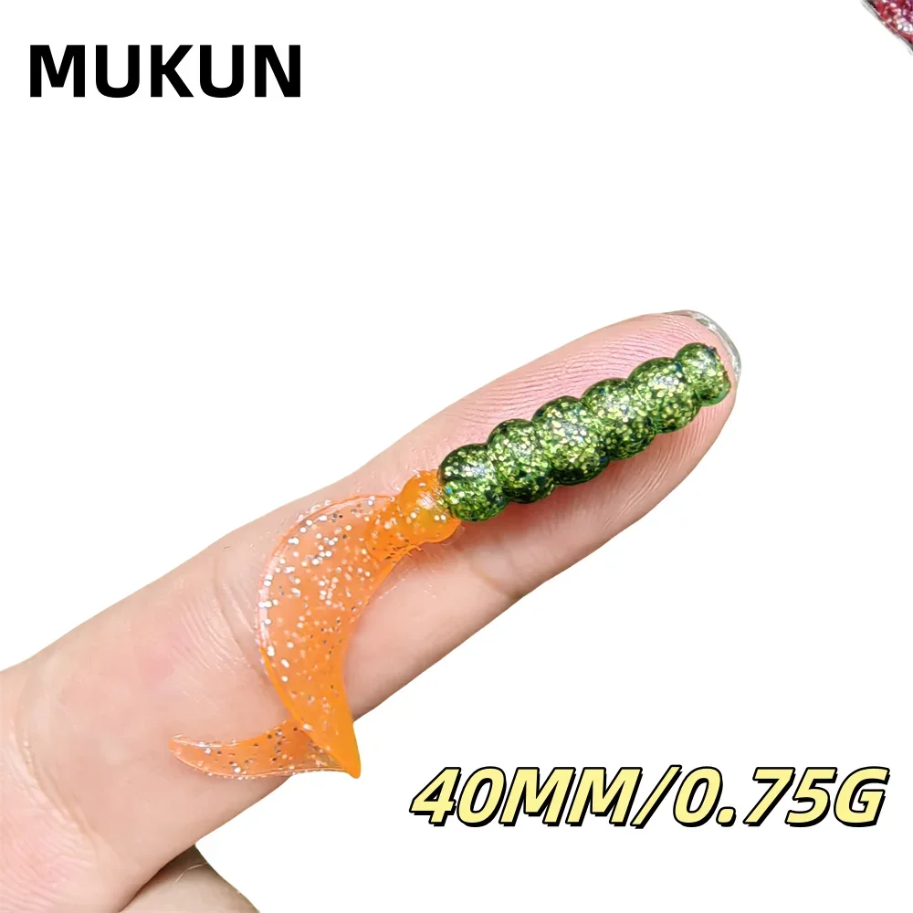 MUKUN 12pcs 4cm 0.75g soft silica grub wrom lure bait for fishing tackle maggot worm baits lure soft bait with circel tail