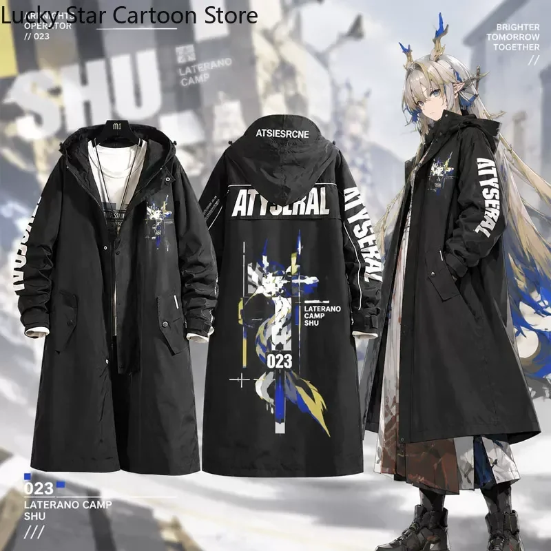 Anime Arknights Shu Cosplay Long Trench Coat Jacket Fashion Casual Cool Unisex Windbreaker Long Coat Halloween Gift Role Play